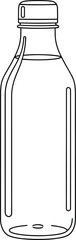 A simple line drawing of a clear glass bottle with a screw top lid.