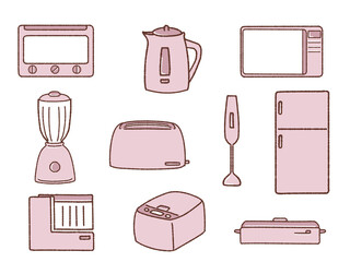 シンプルなキッチン家電のイラストセット