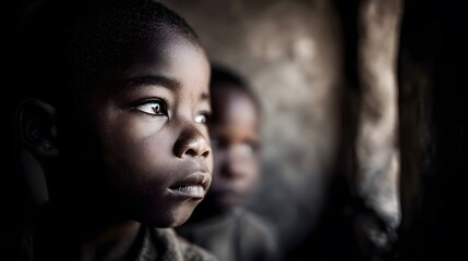 Mr Kunta image showing starving children with gaunt faces looking out