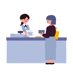 施設・病院などの窓口で支払いをする女性 / A woman paying at a facility or hospital counter