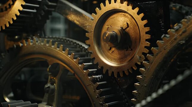 Massive Steel Gears Rotating in Heavy Industrial Machinery Video.