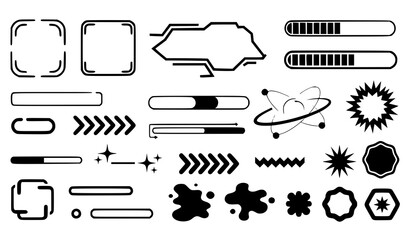 Y2K futuristic UI elements set vector abstract brutalism shapes isolated on transparent background © MdRoni