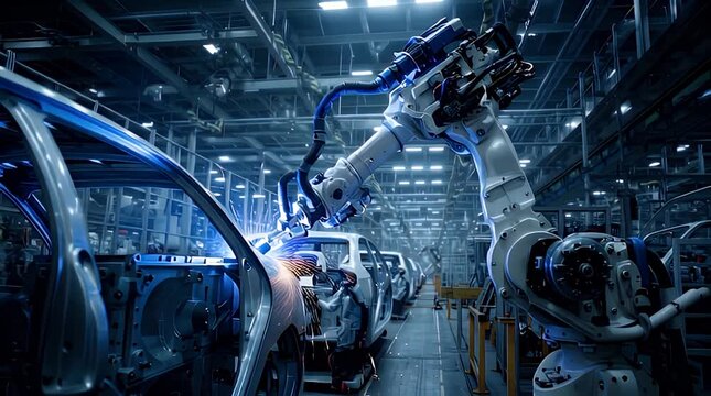 Automated Robotic Arm Welding Metal Part with Blue Electric Arc Video.