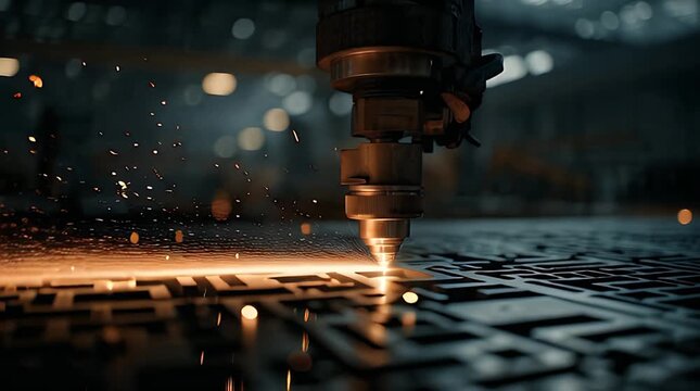 Industrial Laser Machine Cutting Steel Sheet with Sparks Video.