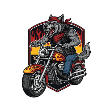 Werewolf Riding Motorcycle with Flame Shield