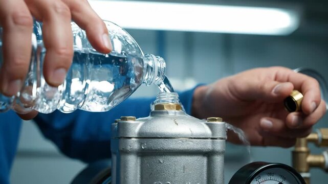 Close up of Technician adjusting Pressure valve in industrial setting for Maintenance.