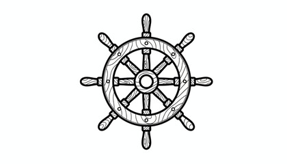 Obraz premium Vintage Wooden Ship Steering Wheel, Nautical Helm, Marine Navigation Icon