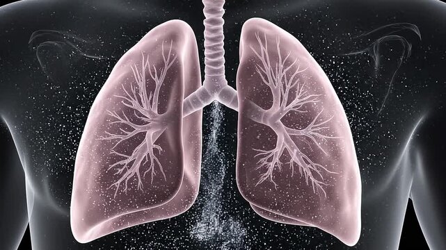Human lungs with smoke particles.