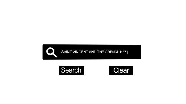 A of a search bar with SAINTVINCENTANDTHEGRENADINES typed in, alongside search and clear buttons on a white background Keywords