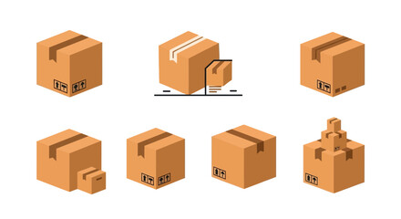 Fototapeta premium Cardboard Box Icons - Shipping and Delivery Vector Illustrations