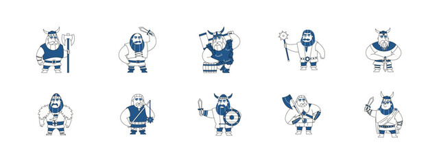 Fototapeta premium Set of 10 viking illustrations packs. Flat vector concepts.