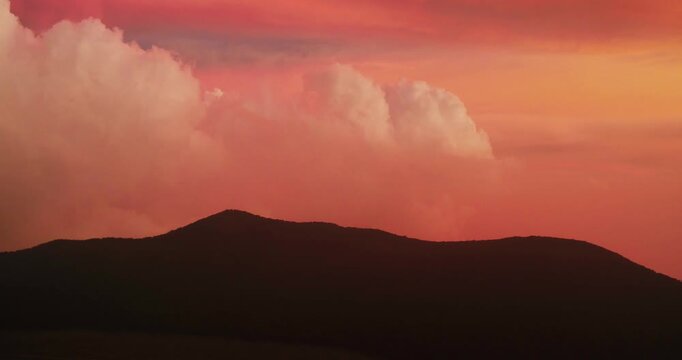 Volcanic Smoke Rising Over Gunung Gede at Sunset