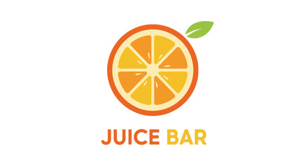 Fresh Orange Juice Bar Logo with Slice and Leaf Icon