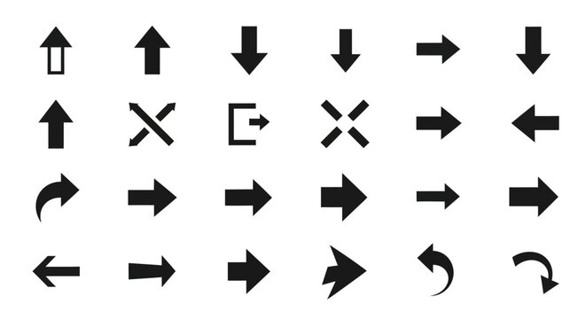 Collection of Diverse Arrow Icons: Navigation, Direction, and Action Symbols