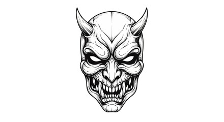 Obraz premium Scary Oni Mask Tattoo Design, Japanese Demon Face, Evil Spirit, Horror Art