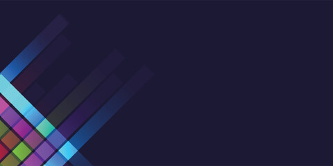Abstract background with colorful overlapping diagonal lines creating a modern geometric pattern on a dark blue backdrop.