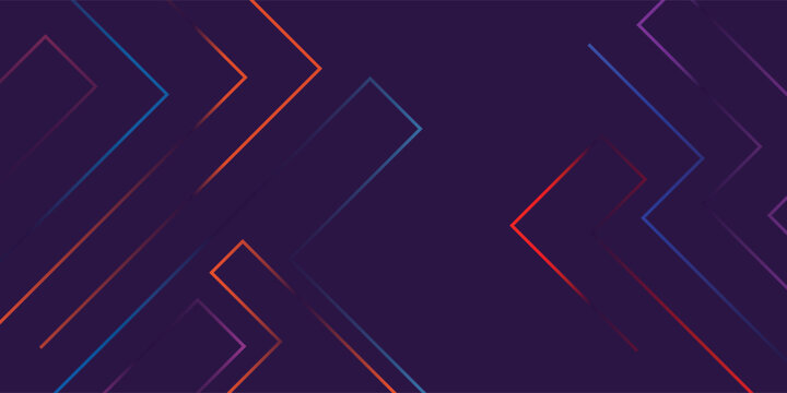 Abstract dark purple background with glowing blue, orange, and red geometric lines forming angular patterns and arrow shapes, creating a modern digital design.