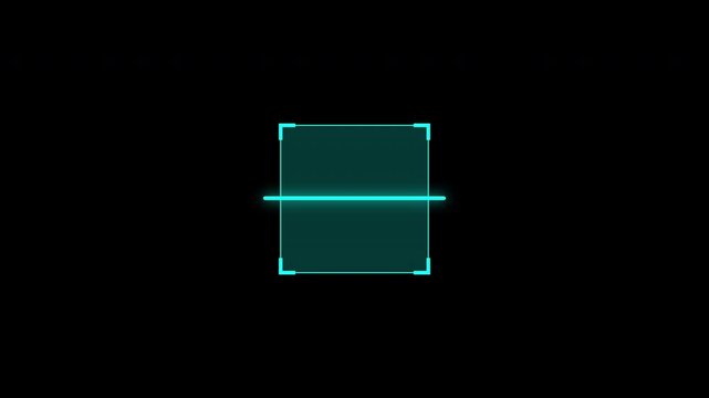Futuristic cyberpunk scanner HUD animation with neon scan line and color variations green blue and red, minimal targeting interface isolated on black background