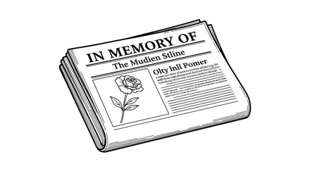 Newspaper Obituary Announcement with Rose Illustration