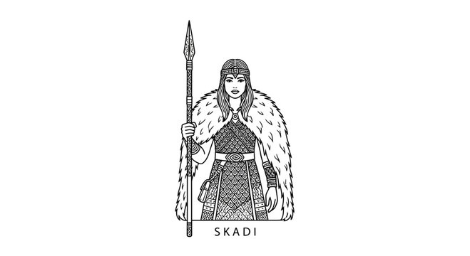 Norse Mythology: Skadi, Goddess of Winter, Hunting, and Mountains, Holding Spear