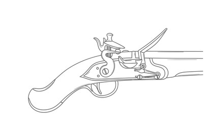 Flintlock Pistol Outline Drawing: Antique Weapon, Historical Firearm, Vintage Gun