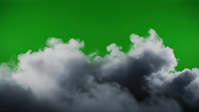 Rolling Storm Clouds: Heavy, dark storm clouds unfurl against a bright green backdrop, a dramatic display of nature's power and meteorological phenomenon. 
