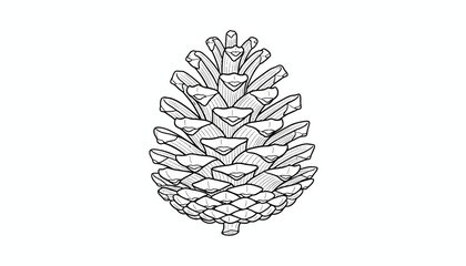 Detailed Black and White Illustration of a Pine Cone on White Background