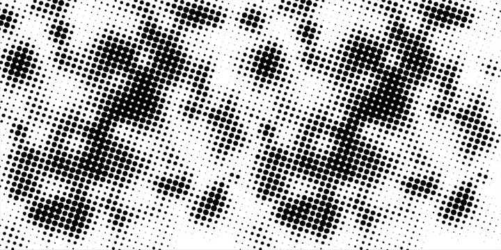 Halftone hitam dan putih. Pola abstrak monokrom vektor. Tekstur bintik-bintik cetak dan reka bentuk dakwat