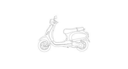 Fototapeta premium Classic Scooter Outline Drawing, Vintage Motorcycle Line Art, Urban Transport Icon