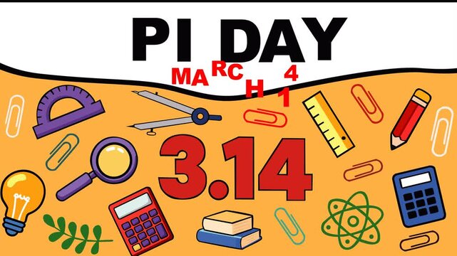 Pi Day March 14 background featuring 3.14 number with calculator, compass, ruler and school supplies. Perfect for math celebration, STEM events, classroom learning and education promotion.