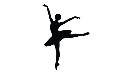 Elegant silhouette of a ballerina in a graceful mid-air pose isolated on white background, Vector © MD Riad Hossain 