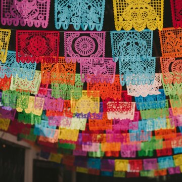 Festive Colorful Banderitas Decoration Background With Intricate