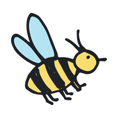 Hand drawn happy funny cute honey bee clipart Adorable flying striped insect friendly kawaii bumble bee For kids print, web, design, decor, logo