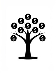 Black silhouette tree with dollar signs as fruit