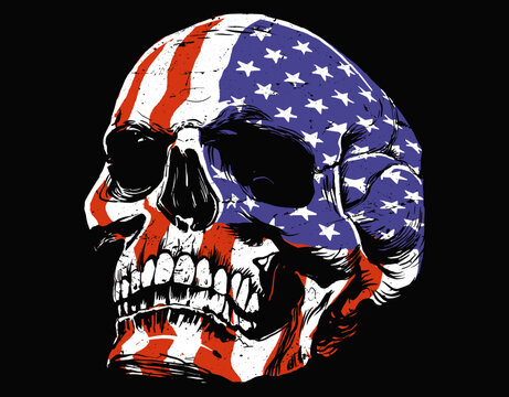 American skull flag 4th of july - printable editable vector art file.