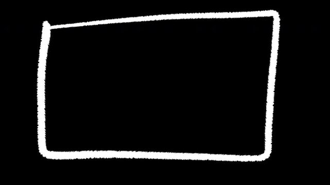Hand-drawn White Rectangle Frame on Black Background Loop.