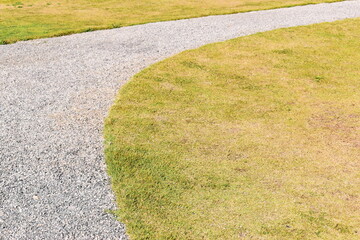 stone path and green grass in the garden