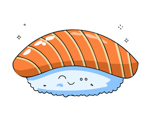 Fresh salmon sushi nigiri with a cute face for a fun japanese cuisine concept - Vector Illustration