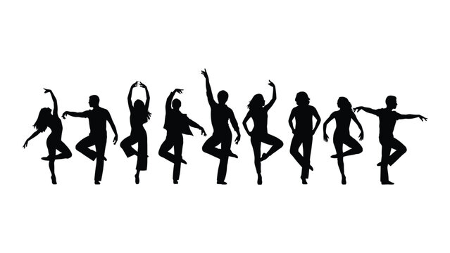 Silhouettes of dancers performing various styles on a white background isolated on white background, Vector