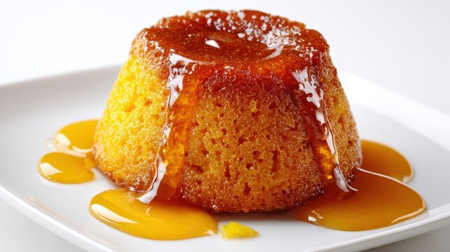 British treacle sponge pudding isolated on white background