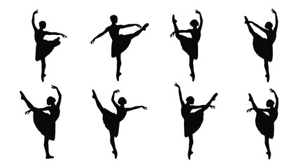 Graceful ballerinas in mid-performance showcasing various ballet poses isolated on white background, Vector © MD Riad Hossain 