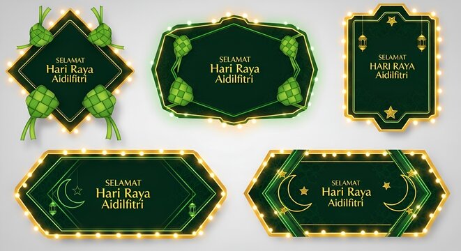Hari Raya Retro Light Bulb Style Label Collection. Promotion sale label template for Ramadan and Hari Raya Concept.