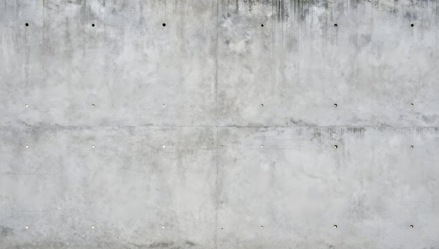 Concrete wall displays mottled gray texture with small circular holes and aging marks