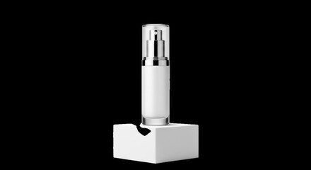 A sleek silver and white electronic device on a white stand against a black background