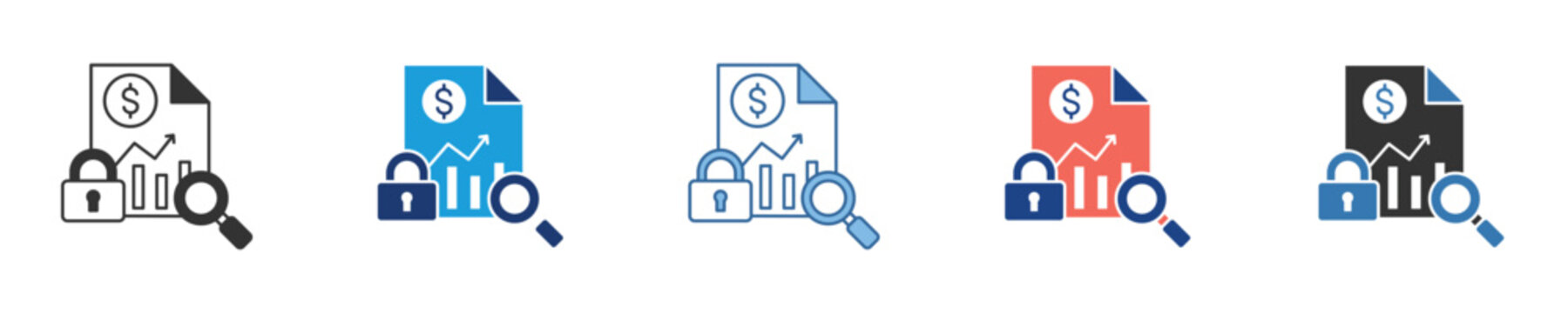Digital icon illustrating secure financial data analysis, confidential report auditing, and protected monetary information review for business and privacy