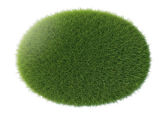 A vibrant green oval shaped patch of grass isolated on transparent background for design purposes easily