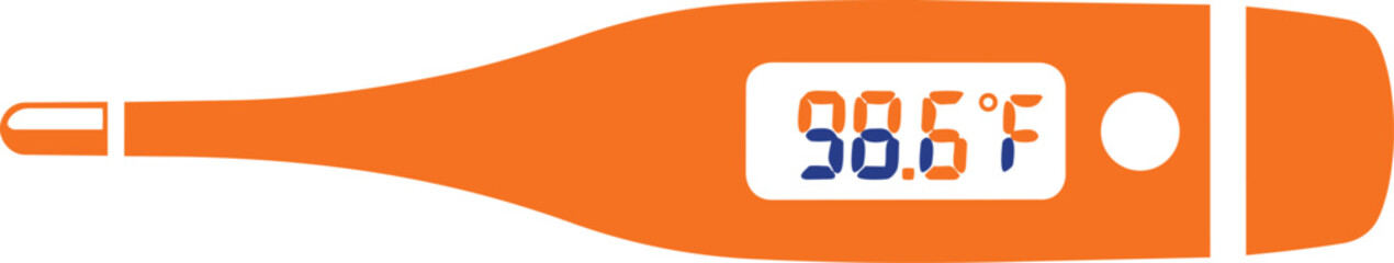Orange Digital Medical Thermometer Displaying 98.6°F – Electronic Fever Temperature Device Isolated on Transparent Background Vector Illustration © Silent Killer