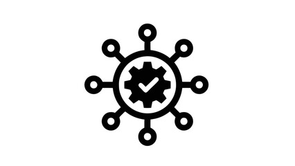Obraz premium Vector illustration&nbsp;of centralized system management with verified process icon in black outline style on a transparent background