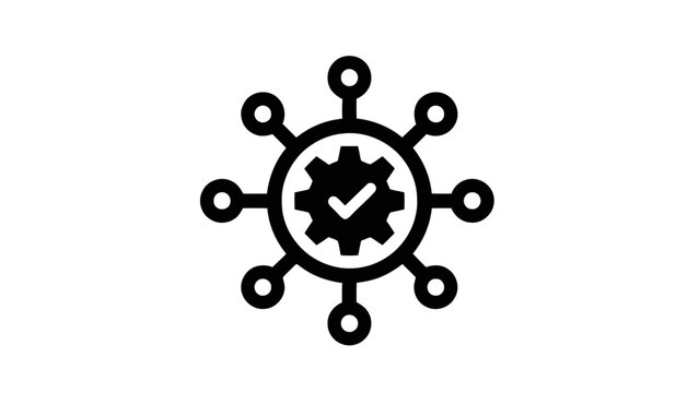 Vector illustration&nbsp;of centralized system management with verified process icon in black outline style on a transparent background