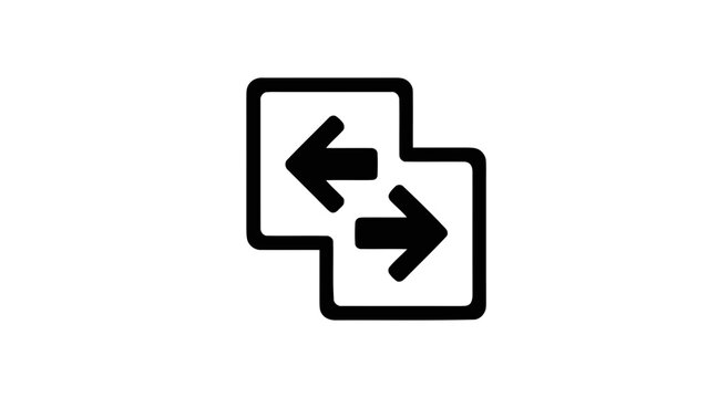 Vector illustration&nbsp;of two overlapping squares with opposite horizontal arrows inside, black icon symbolizing exchange, swap, or transfer concept on a transparent background